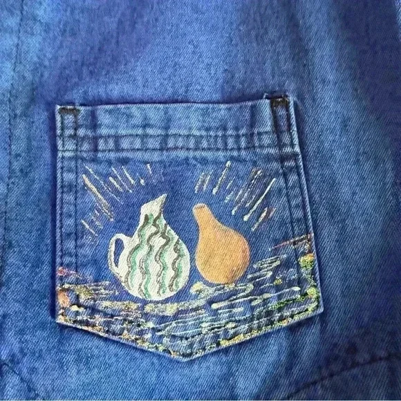 Vintage 80's Sundance Denim Vest Size Medium Acid Wash Painted Southwest Aztec - Picture 3 of 9